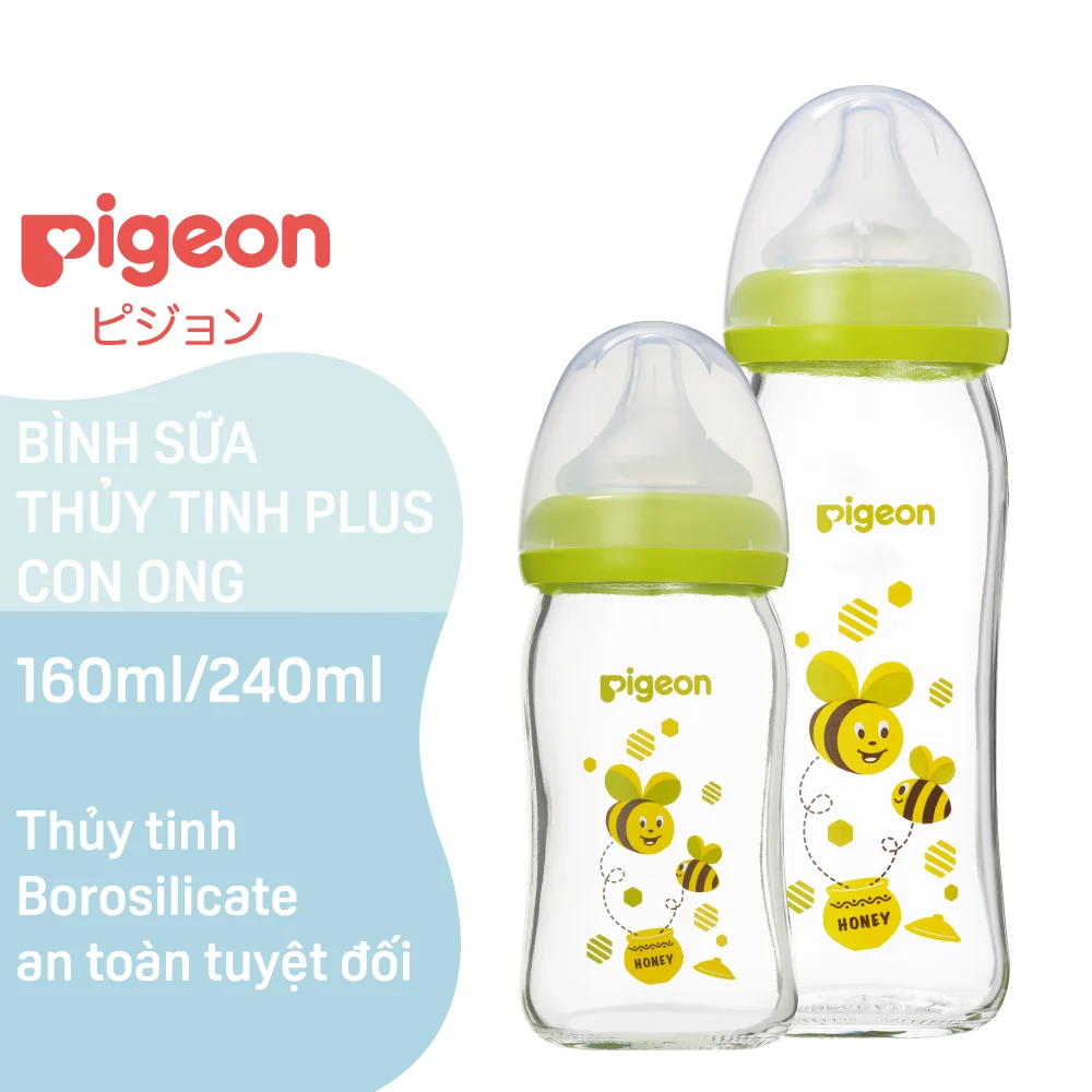 Bình sữa Pigeon Thuỷ Tinh Plus Con Ong tuyệt đối an toàn cho bé