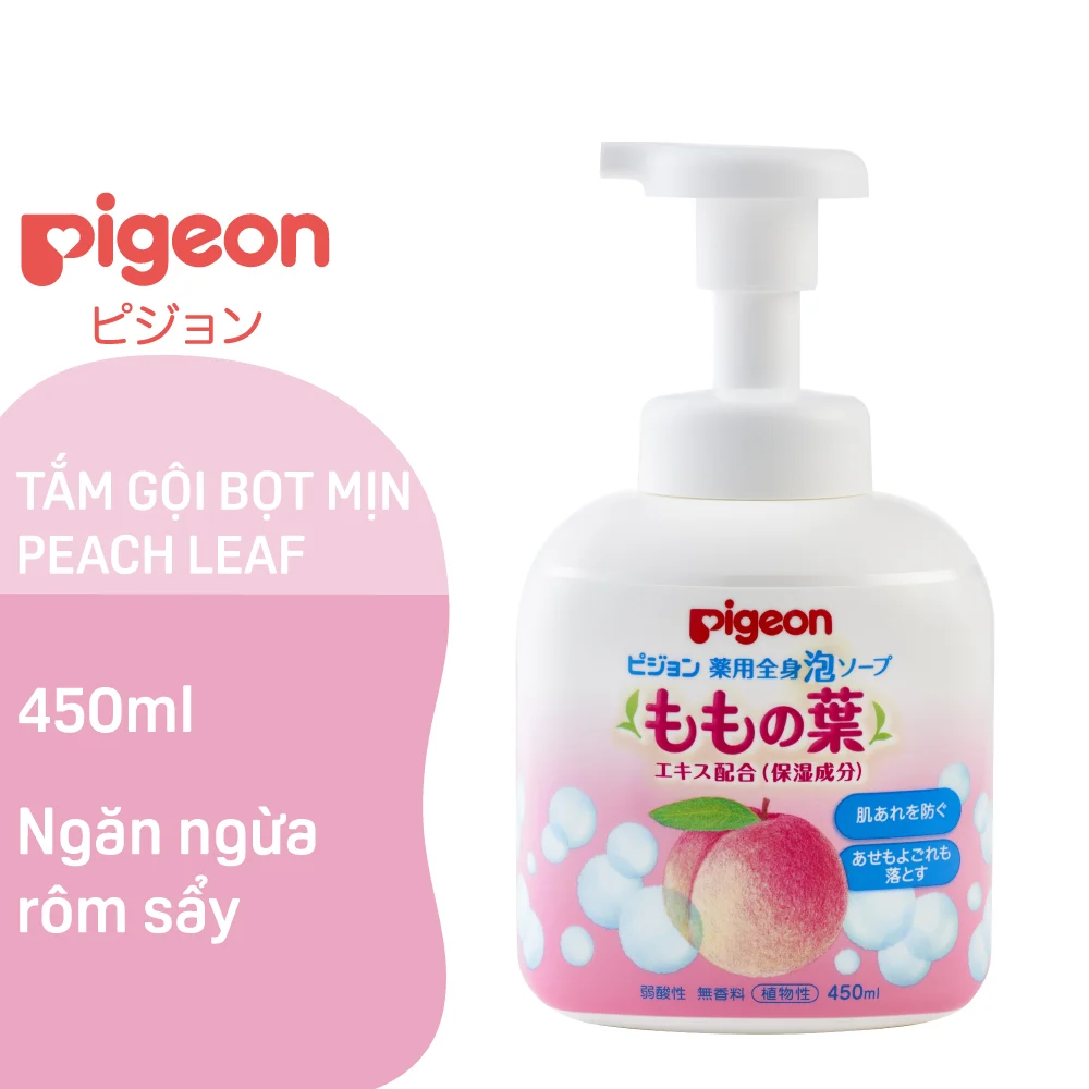 Sữa tắm gội tạo bọt chiết xuất lá đào Pigeon - ngăn ngừa rôm sảy hiệu quả